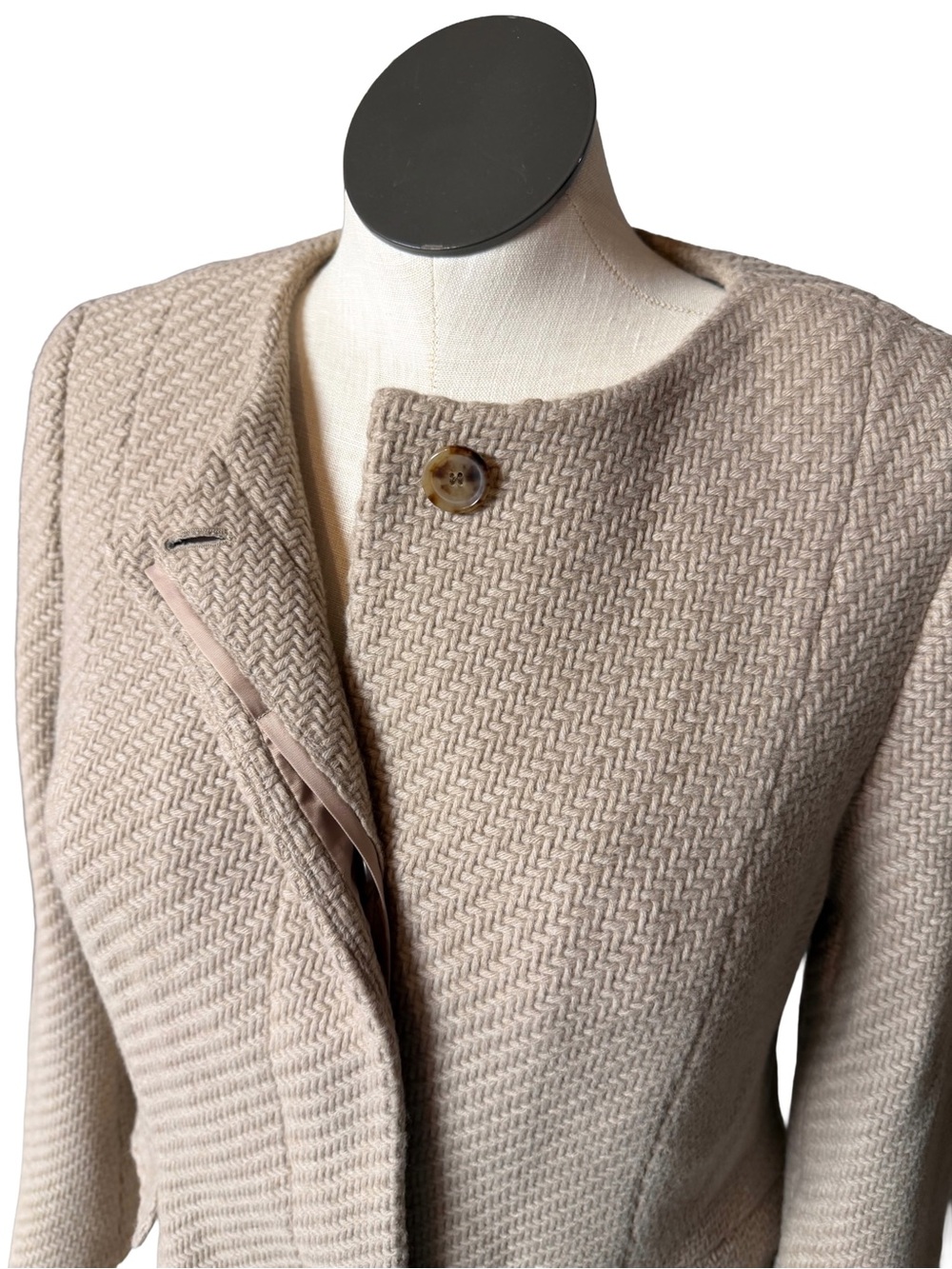Talbots Italian Wool Collarless Long Coat Beige Size 14